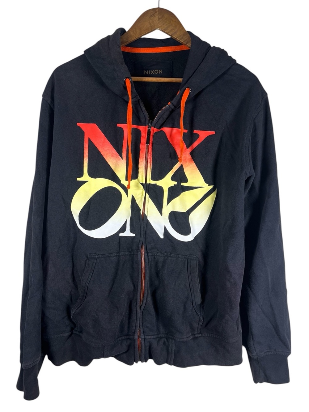 VTG Y2K Nixon Black Gradient Logo Full Zip Up Hoodie Sz L Skate Surf Streetwear